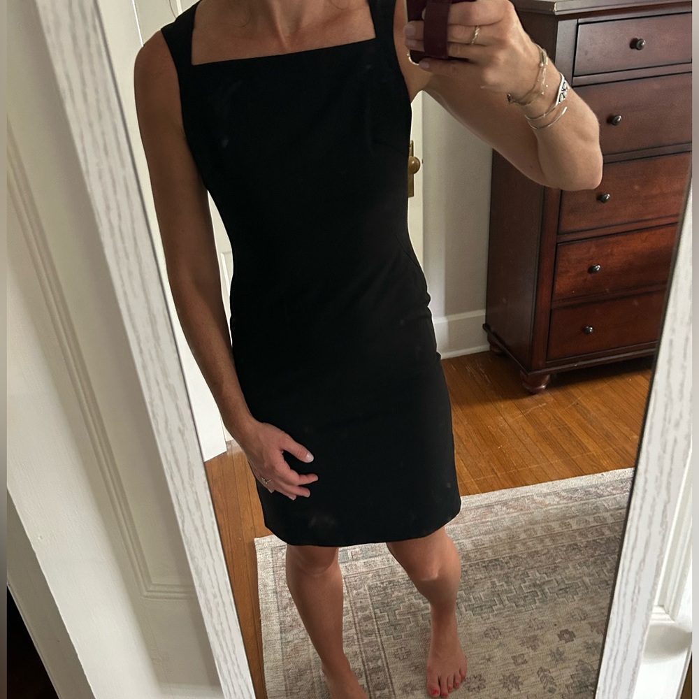 Square neck black dress
